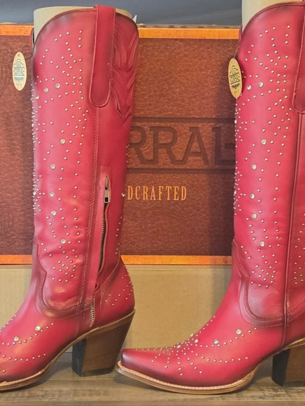 Corral Red Studded Knee-High Leather Western Boots